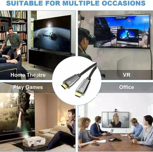 Alt view image 5 of 7 - WRIARICH 6.6FT Braided Slim HDMI 2.1 Cable, 48Gbps Ultra High Speed Cord Support 8K@60Hz, 4K@120Hz/144Hz, HDCP 2.2/2.3, Dynamic HDR & eARC, Compatible with RTX 3090, Roku TV, HDTV, PS5, Blu-ray Player