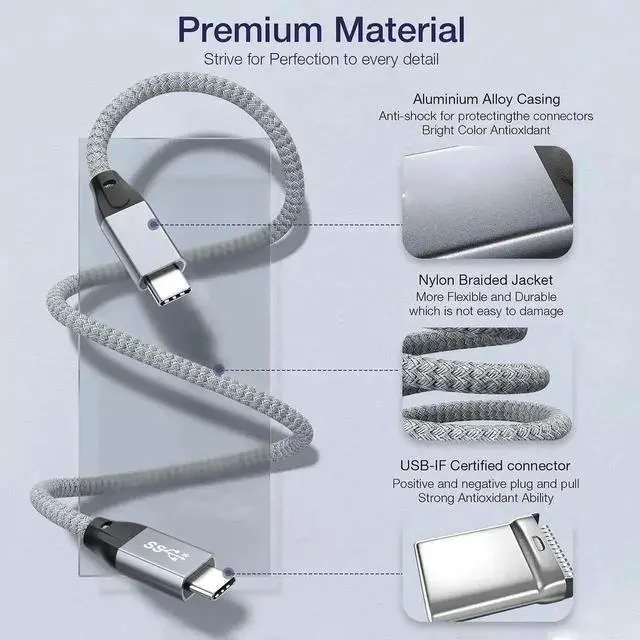 Alt view image 5 of 7 - 3.3FT/1M USB-C to USB-C Cable, USB 3.2 Gen 2X2 100W Charging 20Gbps Data 4K@60Hz Video Cord with E-Marker, Compatible with Thunderbolt 3/4, MacBook, iMac, Dell XPS, iPad Pro, Galaxy S21, Switch