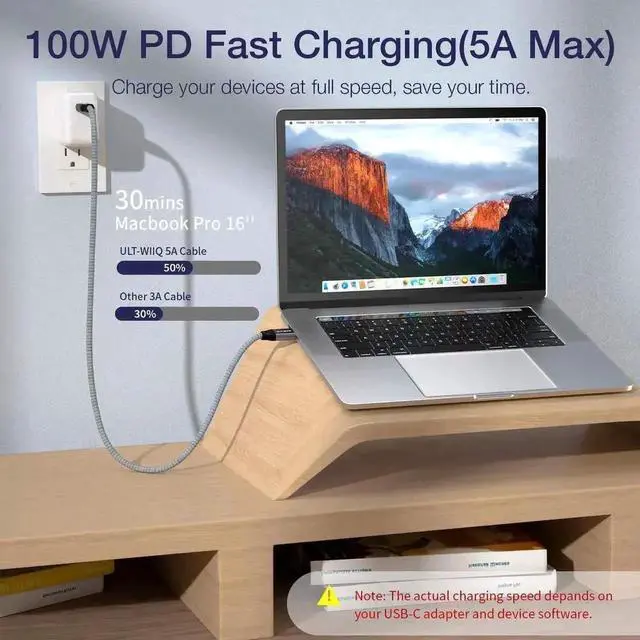 Alt view image 6 of 7 - 3.3FT/1M USB-C to USB-C Cable, USB 3.2 Gen 2X2 100W Charging 20Gbps Data 4K@60Hz Video Cord with E-Marker, Compatible with Thunderbolt 3/4, MacBook, iMac, Dell XPS, iPad Pro, Galaxy S21, Switch