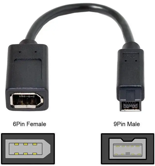 Alt view image 3 of 4 - WRIARICH 20cm IEEE 1394 6Pin Female to 1394B 9Pin Male Firewire Cable, Firewire 400 to 800 Converter Cord for Video Capture Cards