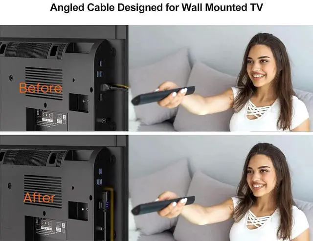 Alt view image 5 of 7 - WRIARICH 6ft Black 90 Degree Left Angled Male to Male HDMI Cable, Supports 4K@60Hz Ultra HD