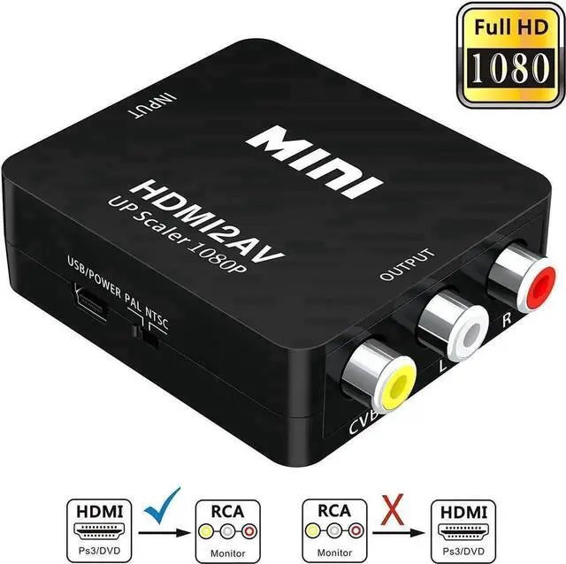 Main image of 1080P HDMI Compatible to 3RCA CVBS AV Audio Video Converter Adapter, Digital to Analog RCA Converter Supports PAL/NTSC, for PC Laptop Xbox Blu-ray PS3 PS4 HDTV STB Camera DVD, Packed in Color Box