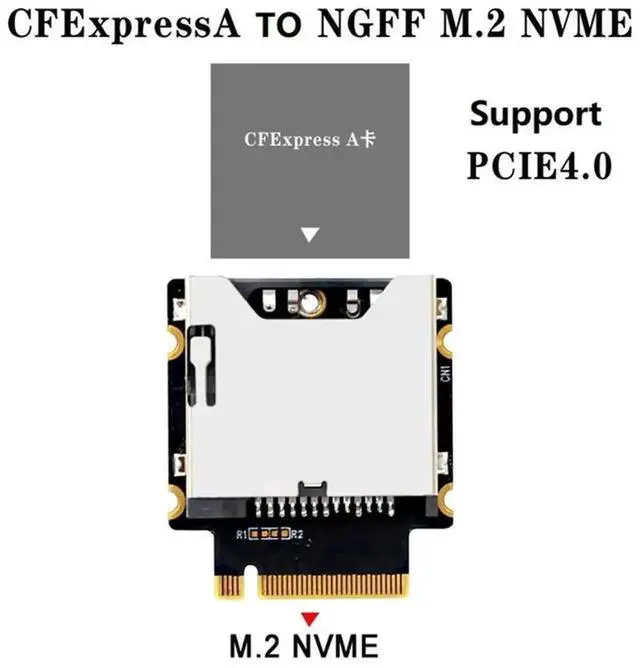 Main image of WRIARICH CFexpress Type-A to NGFF M.2 NVMe M-Key Adapter Card, PCIe 3.0/4.0 X1 CFexpress Card Reader Converter, Black & Silver PCB Design for Laptop/Desktop M.2 Slot Camera RAW Video Transfer