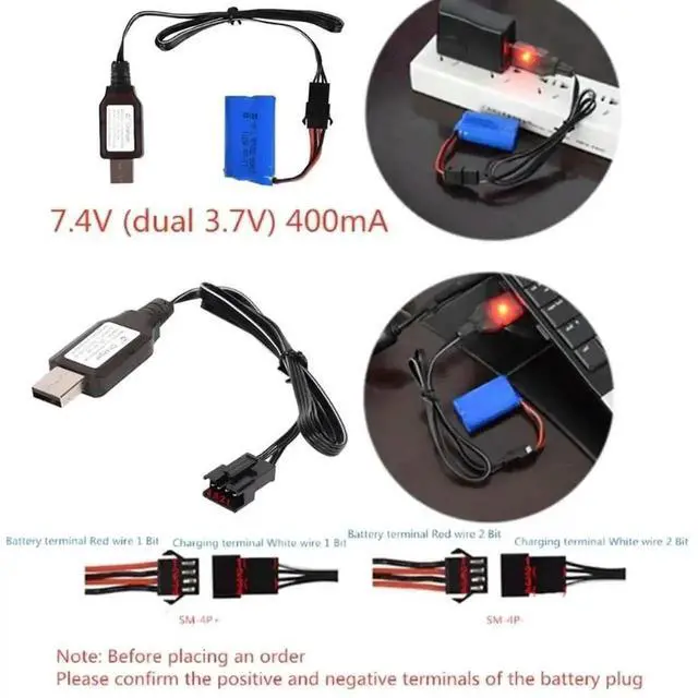 Alt view image 3 of 3 - WRIARICH 7.4V (3.7V×2) SM4P Li-ion Reverse Charging Adapter, USB Charger Cable for Electric Toy Car, E561 Excavator