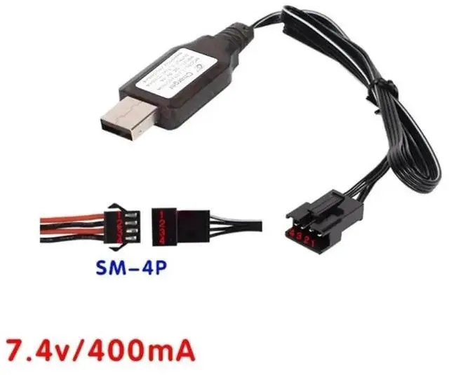 Alt view image 2 of 3 - WRIARICH 7.4V (3.7V×2) SM4P Li-ion Reverse Charging Adapter, USB Charger Cable for Electric Toy Car, E561 Excavator