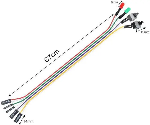 Alt view image 2 of 6 - WRIARICH 2 Pack 65cm ATX PC Front Panel Cable Kit, Power On/Off Switch + Reset Button + HDD LED Indicator Wire Assembly
