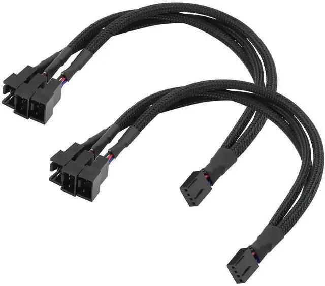 Main image of WRIARICH 2PCS Black Sleeved 1-to-3 4-Pin PWM Fan Splitter Cable, Compatible with 3Pin/4Pin PC Case Cooling Fans, ATX Motherboard Fan Power Extension Converter