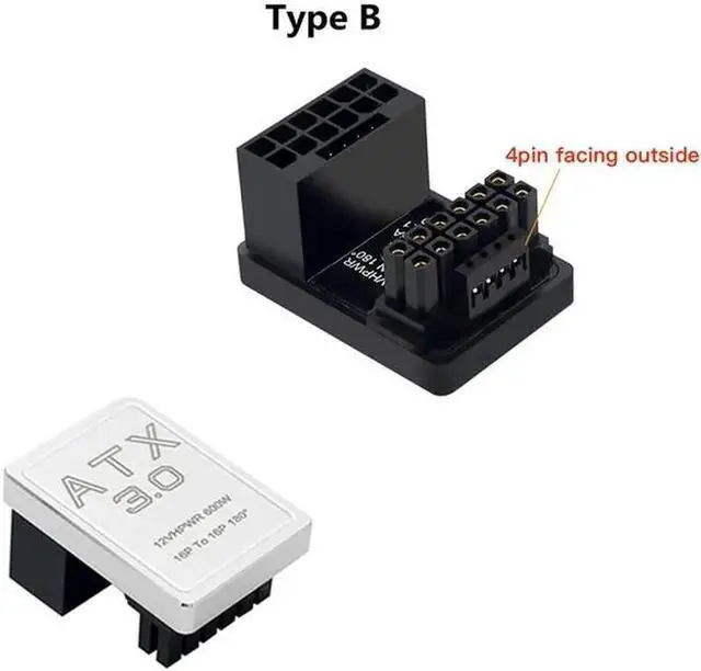 Main image of WRIARICH PCIe 5.0 ATX 3.0 12VHPWR 12+4 16Pin Male to Female 180° Angle Adapter Connector, 600W Type-B Black GPU Power Turn Plug