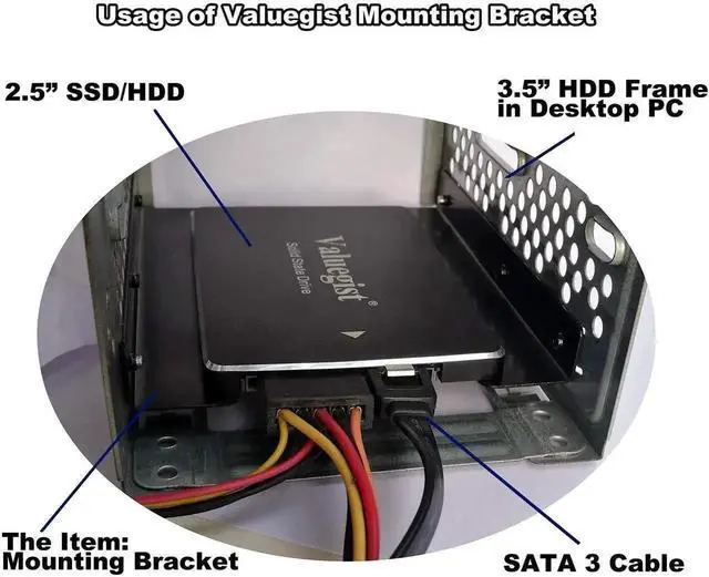 Alt view image 3 of 6 - WRIARICH 2.5" to 3.5" Internal SSD HDD Mounting Metal Bracket Adapter with SATA 3.0 Data & Power Cable