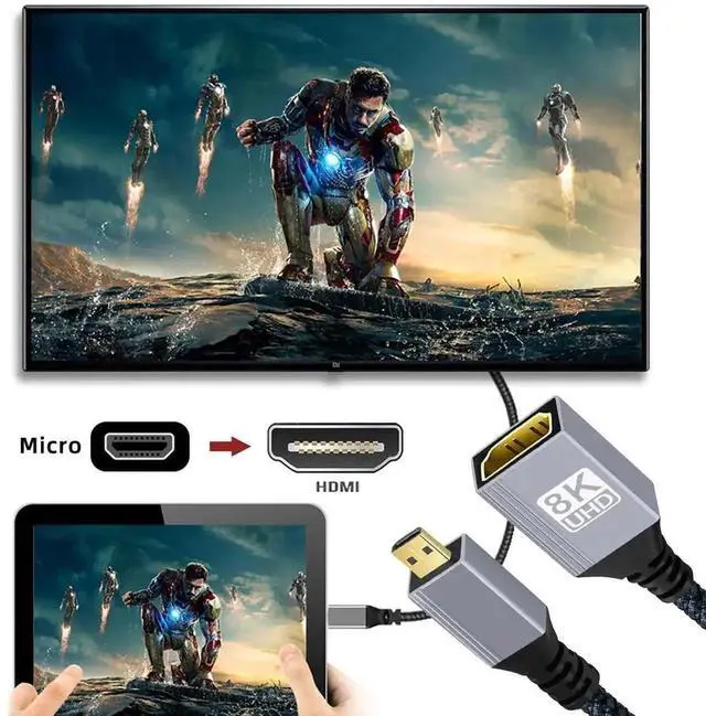 Alt view image 2 of 7 - WRIARICH 17CM Micro HDMI Type-D Male to HDMI Female Extension Cable, HDMI 2.1 Cord Supports 8K UHD for DV Camera Laptop Portable Monitor