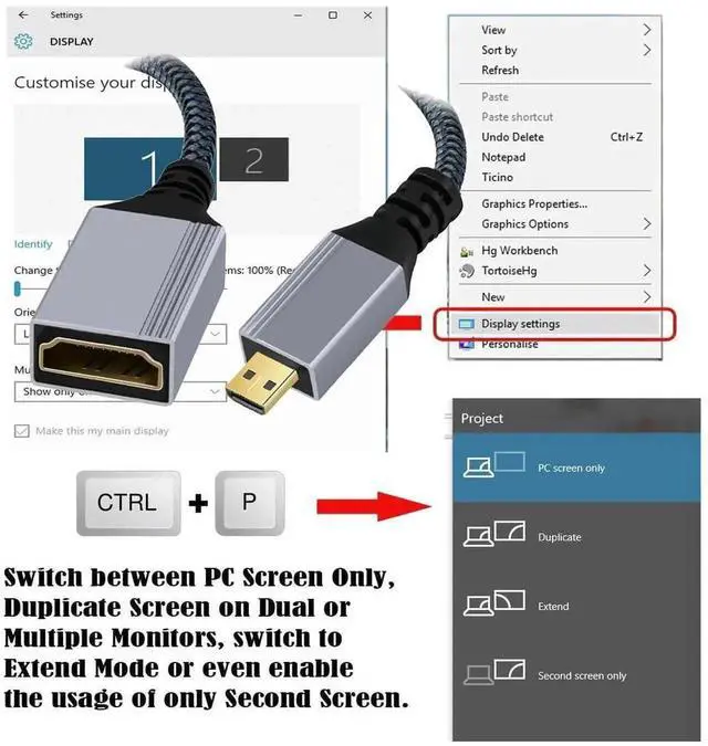 Alt view image 5 of 7 - WRIARICH 17CM Micro HDMI Type-D Male to HDMI Female Extension Cable, HDMI 2.1 Cord Supports 8K UHD for DV Camera Laptop Portable Monitor