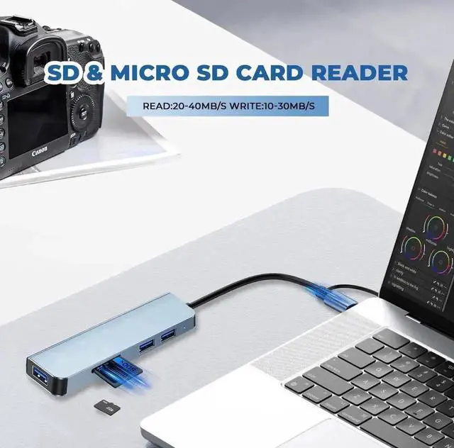 Alt view image 5 of 7 - WRIARICH 5-in-1 USB C Multiport Hub, USB 3.0 Splitter with SD & TF Card Reader, Portable Type-C Port Extender Compatible with MacBook, iPad Pro, Dell, HP Laptops and USB-C Phones