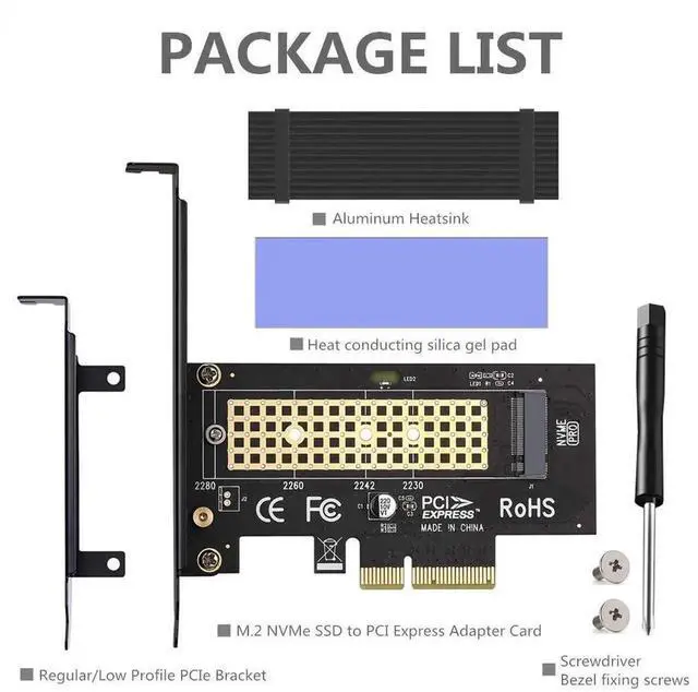 Alt view image 2 of 7 - WRIARICH M.2 NVMe M-Key to PCIe 3.0 x4 Adapter Card with Complete Aluminum Heatsink Kit