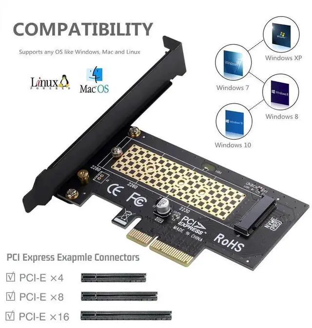 Alt view image 3 of 7 - WRIARICH M.2 NVMe M-Key to PCIe 3.0 x4 Adapter Card with Complete Aluminum Heatsink Kit