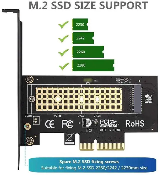 Alt view image 7 of 7 - WRIARICH M.2 NVMe M-Key to PCIe 3.0 x4 Adapter Card with Complete Aluminum Heatsink Kit