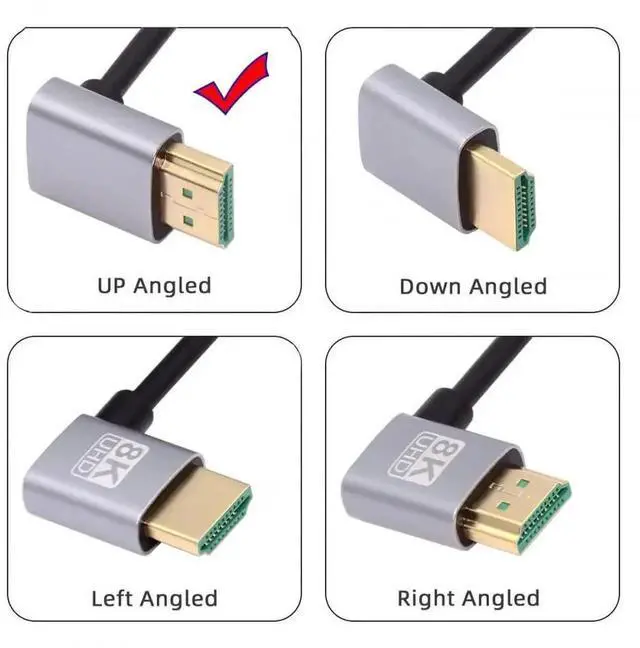 Alt view image 2 of 7 - WRIARICH 50cm Ultra Thin HDMI 2.1 Cable, Super Flexible Slim Cord Dual 90° Up-Angled Type-A Male to Male, Supports 8K 4K UHD for Computer HDTV
