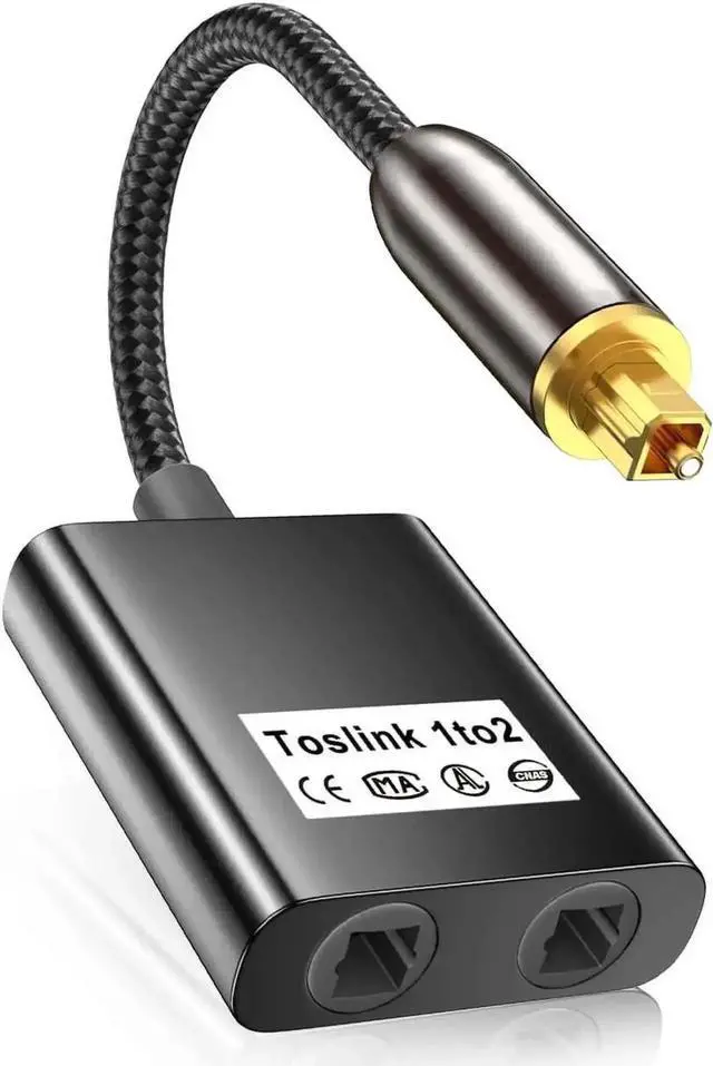Main image of WRIARICH 1 in 2 Out Toslink Optical Audio Splitter, Digital Optical Audio Adapter Male Input to Dual Female Output 20CM Black Cord, Compatible with Digital TV, DVD Player, PS & Home Theater