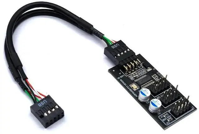 Alt view image 2 of 3 - WRIARICH 1 to 3 9Pin USB Header Splitter Hub Board with 30cm/60cm Cable, USB2.0 Internal 9Pin Connector Adapter for PC Water Cooling, RGB LED Light & Fan Speed Testing