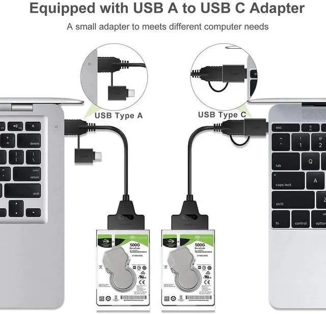 Alt view image 3 of 7 - WRIARICH 2 in 1 USB 3.0 & USB-C SATA to Hard Drive Adapter Cable, External SATA Converter for 2.5 Inch SATA HDD SSD, Supports UASP Fast Data Transfer