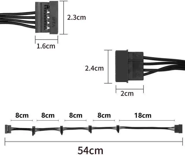 Alt view image 6 of 7 - WRIARICH LP4 4 Pin IDE to 5×15 Pin SATA Power Splitter Cable, 1 LP4 Molex to 5 SATA 15Pin Power Supply Adapter Converter Cord for PC Server Hard Drive HDD SSD