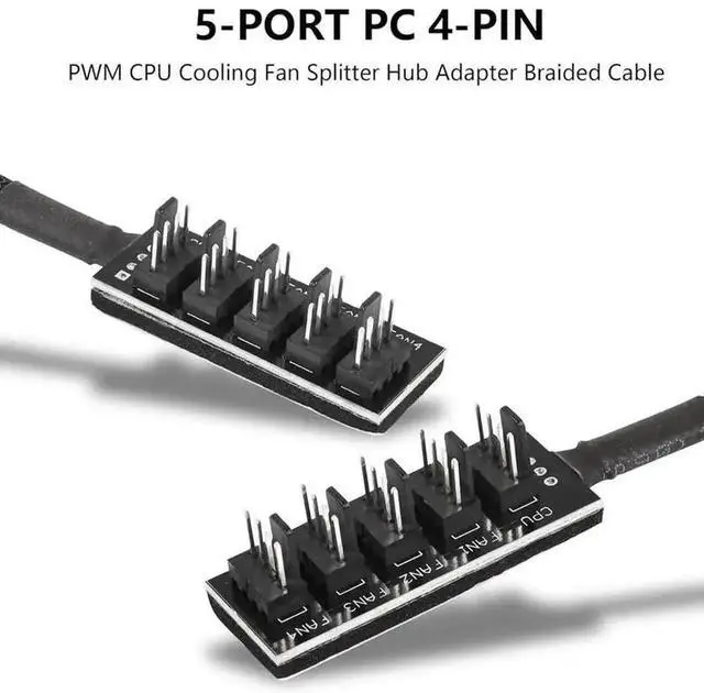 Alt view image 6 of 6 - WRIARICH 1-to-5 4-Pin PWM Fan Splitter Hub, Compatible with 3Pin/4Pin PC Case Cooling Fan Extension Cable