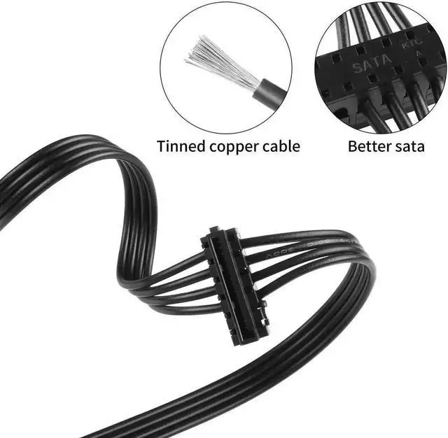 Alt view image 2 of 6 - WRIARICH 2-Pack 45cm ATX Mini 4-Pin to Dual Right-Angle 15Pin SATA Power Splitter Cable