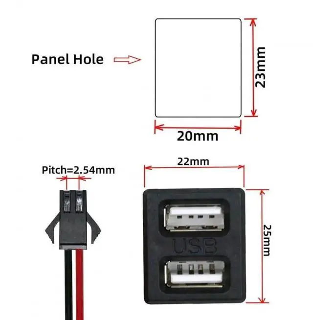 Alt view image 3 of 6 - WRIARICH Dual USB Type-A Female to 2.54mm Pitch 2Pin Header Cable with Latch Mount, DC 5V DIY OEM Power Cord
