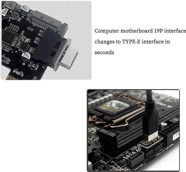 Alt view image 2 of 6 - WRIARICH PH73S USB Type-E Front Panel Adapter, 10Gbps USB3.0 19Pin Header to USB3.1 Type-C Internal Connector for Motherboard USB 19Pin Port