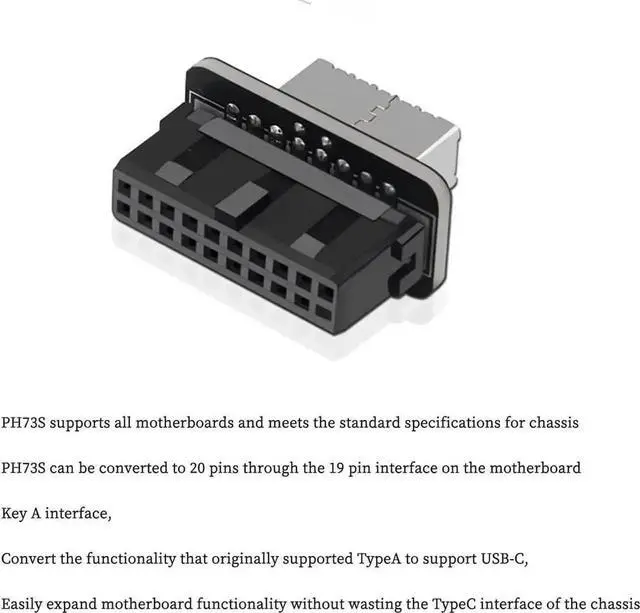 Alt view image 4 of 6 - WRIARICH PH73S USB Type-E Front Panel Adapter, 10Gbps USB3.0 19Pin Header to USB3.1 Type-C Internal Connector for Motherboard USB 19Pin Port