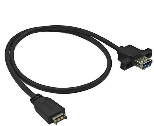 Main image of WRIARICH 50cm 20Pin Type-E to USB 3.2 Gen2 Cable, 10Gbps USB-A Female Front Panel Extension Cord with Screw Mount for Desktop