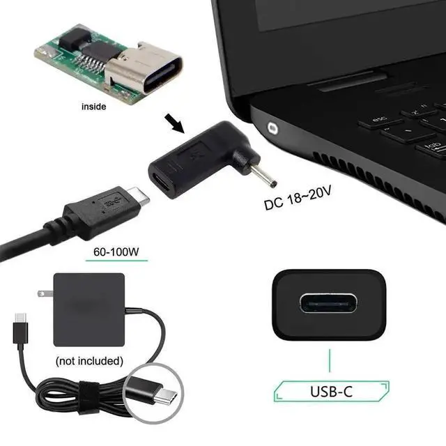 Alt view image 3 of 5 - WRIARICH 90 Degree Angled USB 3.1 Type-C Female to DC 3.0mm×1.1mm PD Emulator Trigger Adapter, Fixed 20V 100W USB-C PD Power Converter for Acer, ASUS, Samsung Ultrabooks