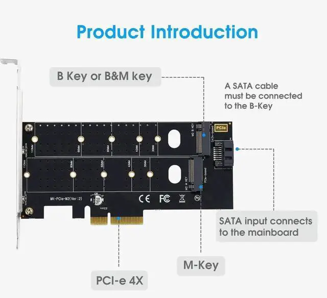 Alt view image 2 of 7 - WRIARICH Dual M.2 to PCIe X4 Expansion Card, 32Gbps NVMe & NGFF SSD Adapter, Supports B/M/B&M Key, 2230/2242/2260/2280/22110