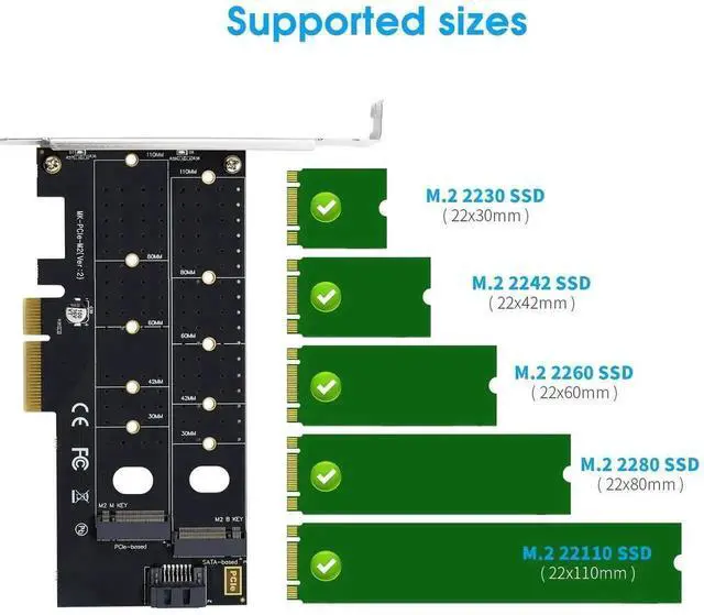 Alt view image 3 of 7 - WRIARICH Dual M.2 to PCIe X4 Expansion Card, 32Gbps NVMe & NGFF SSD Adapter, Supports B/M/B&M Key, 2230/2242/2260/2280/22110