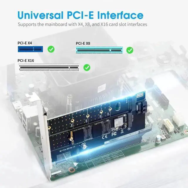 Alt view image 6 of 7 - WRIARICH Dual M.2 to PCIe X4 Expansion Card, 32Gbps NVMe & NGFF SSD Adapter, Supports B/M/B&M Key, 2230/2242/2260/2280/22110
