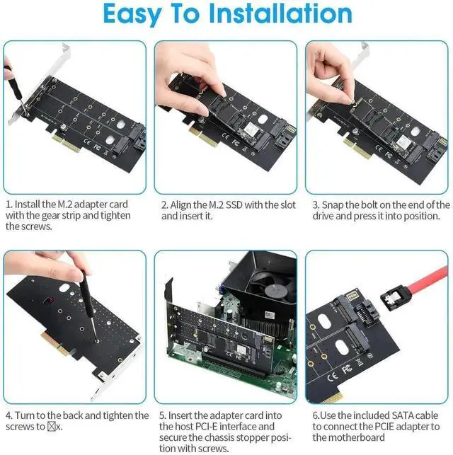 Alt view image 7 of 7 - WRIARICH Dual M.2 to PCIe X4 Expansion Card, 32Gbps NVMe & NGFF SSD Adapter, Supports B/M/B&M Key, 2230/2242/2260/2280/22110
