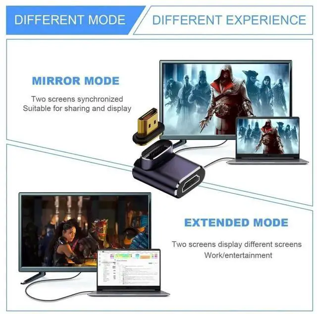 Alt view image 4 of 7 - WRIARICH 90° Down Angled Magnetic HDMI 2.1 Gender Changer Male to Female Adapter, Gold-Plated Contacts, 48Gbps Bandwidth Supports 8K@60Hz & 4K@120Hz
