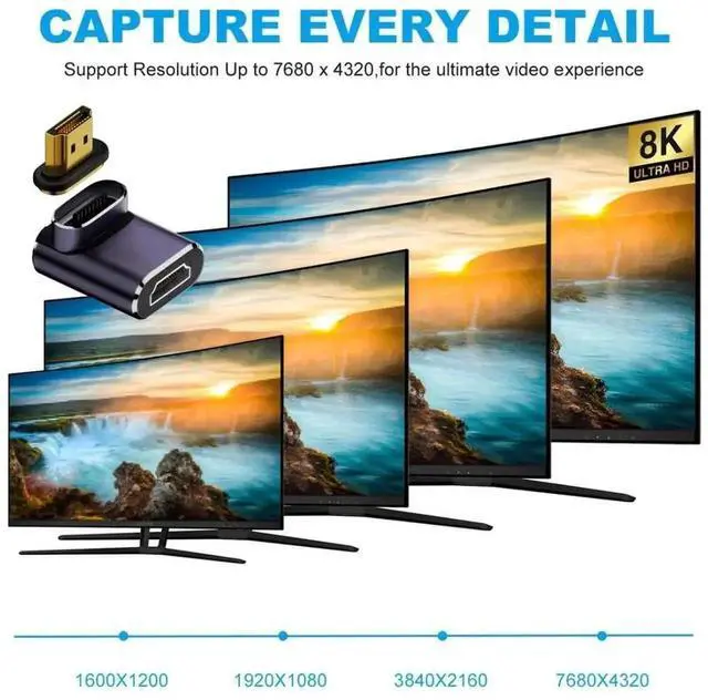Alt view image 7 of 7 - WRIARICH 90° Down Angled Magnetic HDMI 2.1 Gender Changer Male to Female Adapter, Gold-Plated Contacts, 48Gbps Bandwidth Supports 8K@60Hz & 4K@120Hz
