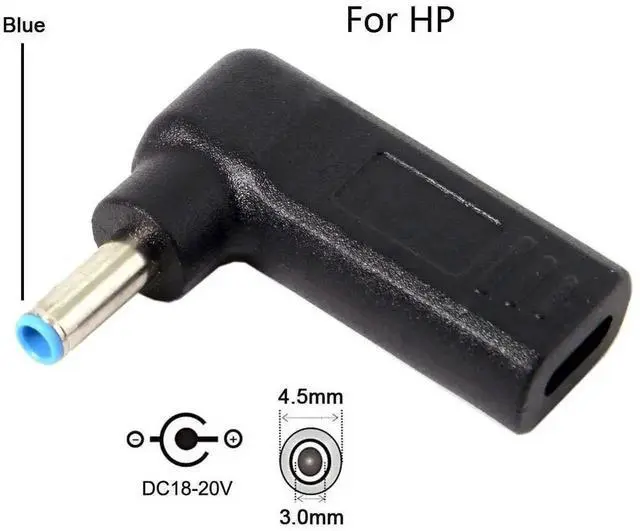 Alt view image 3 of 6 - WRIARICH 90 Degree Angled USB 3.1 Type-C Female to DC 4.5mm x 3.0mm PD Trigger Adapter, 100W USB-C PD to Blue Tip DC Power Converter for HP Laptops