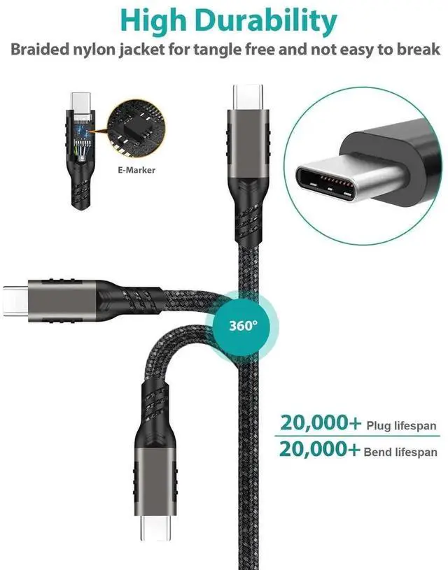 Alt view image 4 of 7 - WRIARICH USB-C 3.2 Gen 2 Nylon Braided Cable, 20Gbps 100W PD Fast Charging VR Link Cord for MacBook Pro, iPad Pro, Galaxy S24, Quest 1/2