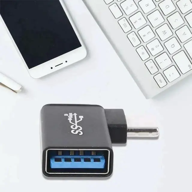 Alt view image 2 of 3 - WRIARICH 90 Degree Angled USB 3.0 Type-C Male to USB-A Female Aluminum OTG Adapter, USB3.1 Gen1 Converter for Phones, USB Flash Drives & Peripherals