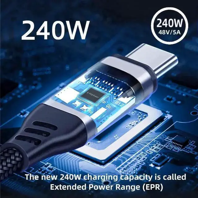 Alt view image 7 of 7 - WRIARICH 3.3FT/1M USB-C to USB-C Cable | Max 240W PD Fast Charging Cord with Built-In E-Marker Chip for MacBook, iPad & USB-C Laptops & Smartphones