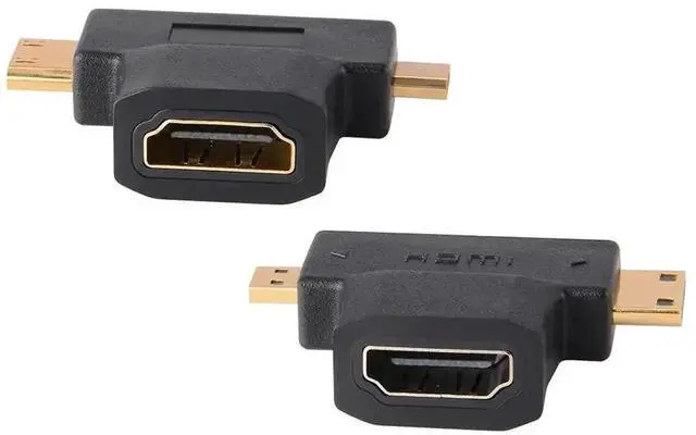 Main image of WRIARICH 2 Pack 2-in-1 Mini & Micro HDMI Male to Standard HDMI Female Adapter, Gold-Plated Universal Converter T Adapter