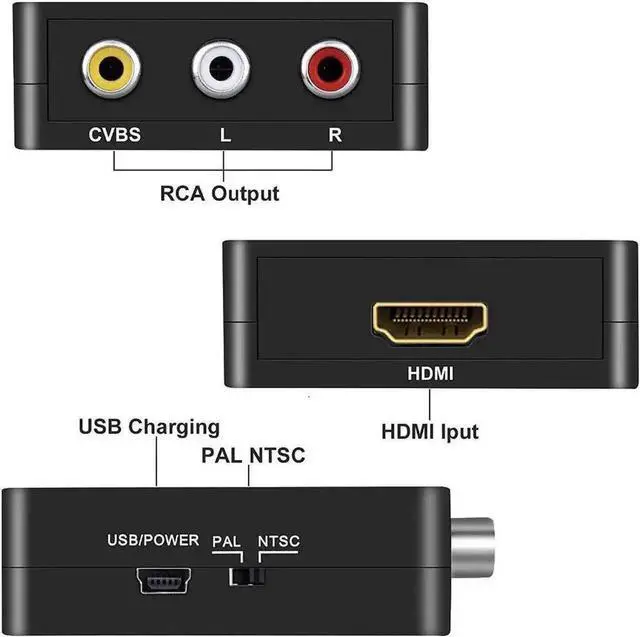 Alt view image 5 of 7 - WRIARICH Black Mini 1080P 3RCA CVBS AV to HDMI Converter Adapter, Analog to Digital Audio Video Converter Supports PAL/NTSC with USB Power Cable, Compatible Laptop PC Xbox PS3 PS4 STB VHS VCR DVD