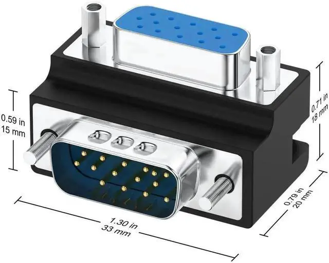 Alt view image 4 of 6 - WRIARICH 2 Pack 90 Degree DB15 VGA Adapter, Nickel-Plated D-Sub 15Pin Right Angle Male to Female VGA Coupler Converter Connector
