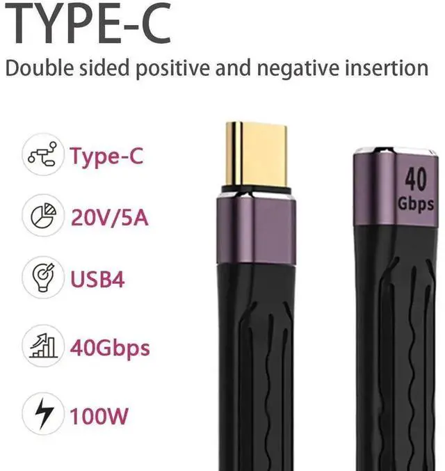 Alt view image 3 of 7 - WRIARICH 13cm USB4 Slim Flat Extension Cable, Male to Female, 40Gbps, 100W PD Charging, 8K@60Hz, Compatible with Thunderbolt 3/4