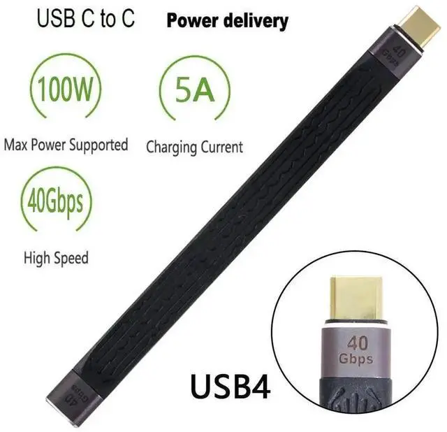 Alt view image 4 of 7 - WRIARICH 13cm USB4 Slim Flat Extension Cable, Male to Female, 40Gbps, 100W PD Charging, 8K@60Hz, Compatible with Thunderbolt 3/4