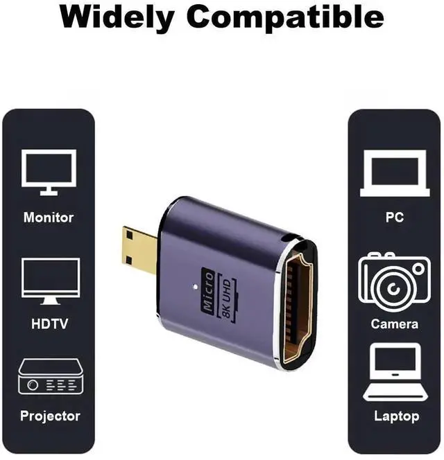 Alt view image 3 of 5 - WRIARICH 2 Pack Micro HDMI Male to HDMI Female Adapter, Supports 8K, Micro HDMI Extender Connector for Sony A6000, Raspberry Pi 4, GoPro Hero 7 & Sports Cameras