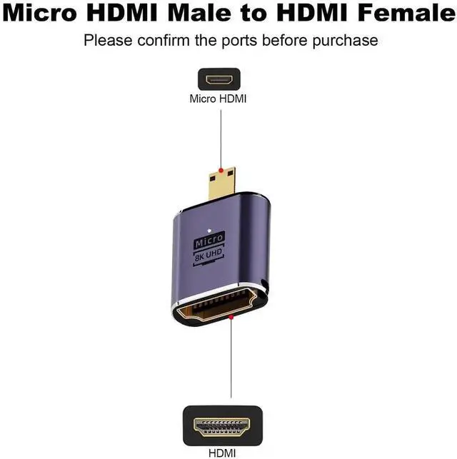 Alt view image 5 of 5 - WRIARICH 2 Pack Micro HDMI Male to HDMI Female Adapter, Supports 8K, Micro HDMI Extender Connector for Sony A6000, Raspberry Pi 4, GoPro Hero 7 & Sports Cameras