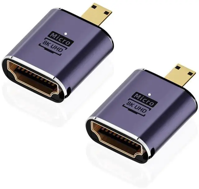 Main image of WRIARICH 2 Pack Micro HDMI Male to HDMI Female Adapter, Supports 8K, Micro HDMI Extender Connector for Sony A6000, Raspberry Pi 4, GoPro Hero 7 & Sports Cameras