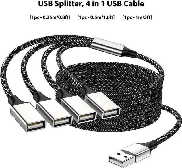 Main image of WRIARICH 0.8FT USB Splitter Cable, 1 Male to 4 Female USB Hub Adapter for Laptop, Mac, Car, Xbox, Flash Drive & HDD